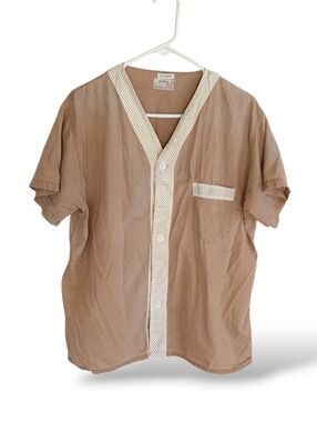 Faultless by Enro Retro Button Down Blouse wash'n'wear Polka Dot 70s Nightshirt